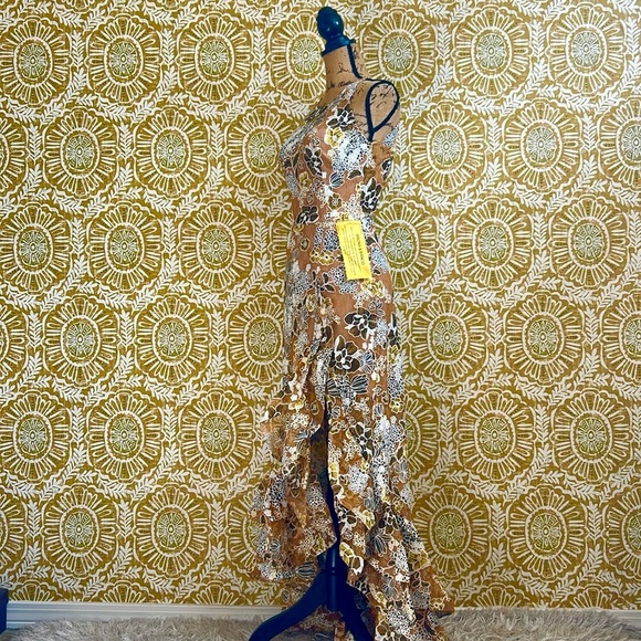 NWT Bronx And Banco Sicilia Floral Multi Lace Ruffle High-Low Gown Dress Sz XS - Picture 8 of 14